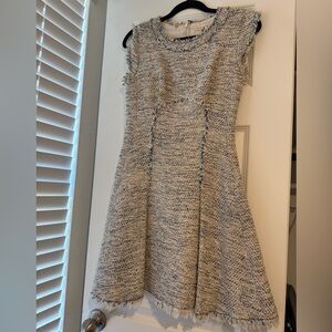 Rebecca Taylor Cream and Blue Tweed Dress